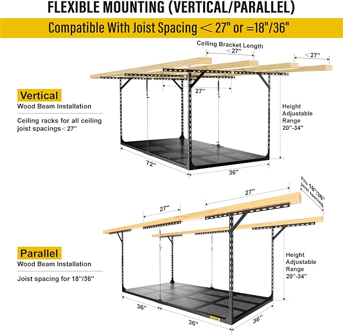 3x6ft Overhead Garage Storage, Adjustable Ceiling Mounted Storage Racks - Image 6