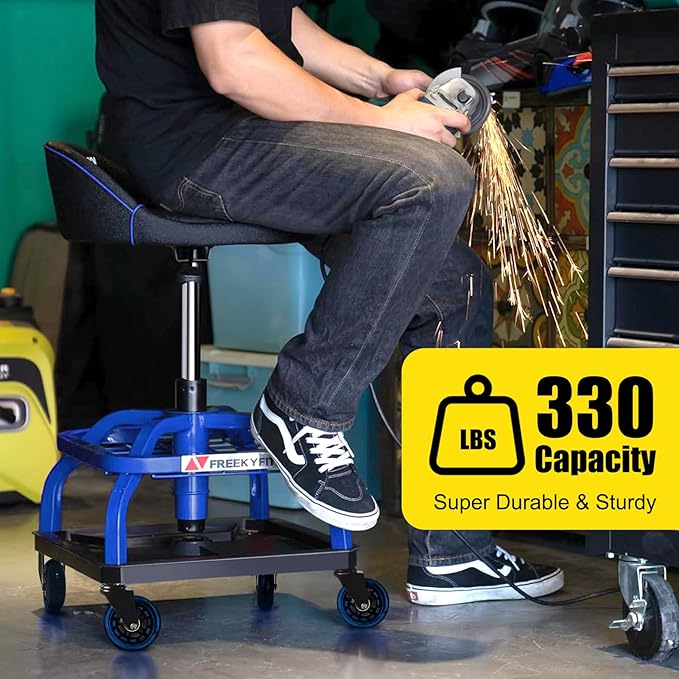 Rolling Stool with Blue Wheels, Heavy Duty Garage Work Mechanic Rolling Shop - Image 8