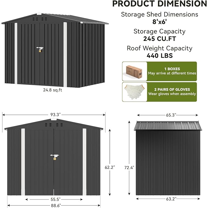 COMHOMA Shed Outdoor Storage Shed Metal, Lockable Doors Tool Sheds - Image 2