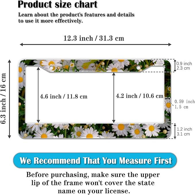 Fun License Plate Frame Cover Multicolor License Plate Frames Daisy Flower - Image 2