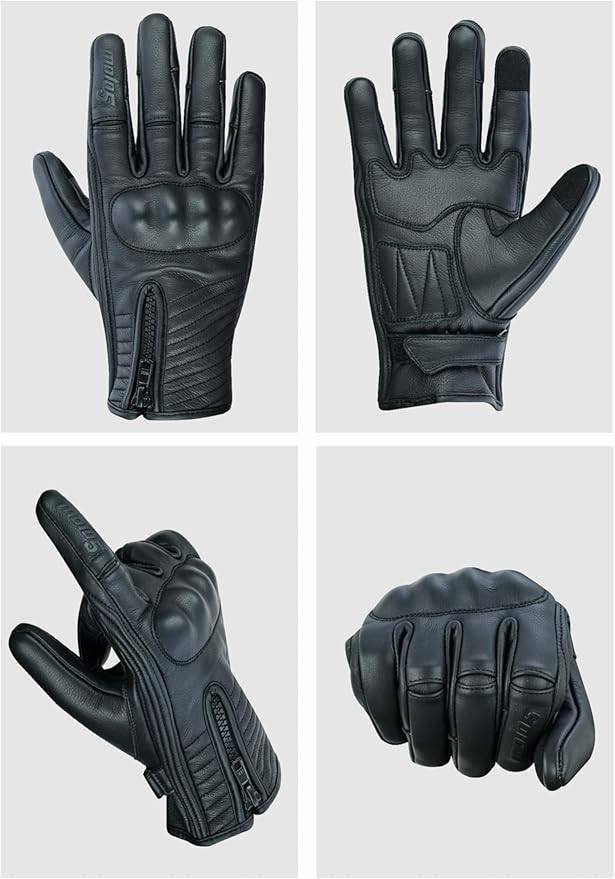 Full Finger Leather Motorcycle Gloves - Image 2