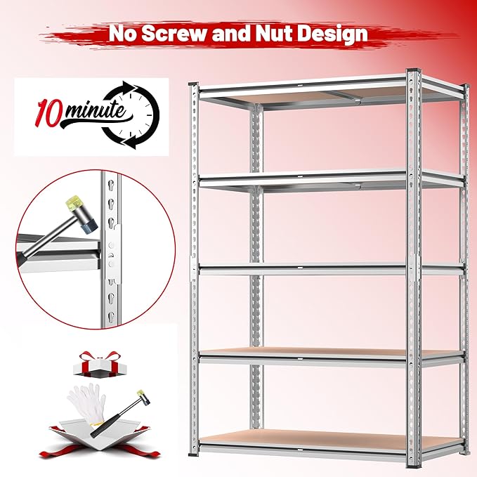 REIBII 2020LBS Garage Shelving Heavy Duty 5-Tier Storage Shelves Adjustable - Image 8