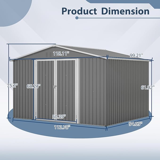 10×8 FT Metal Outdoor Storage Shed, Large Garden Sheds - Image 3