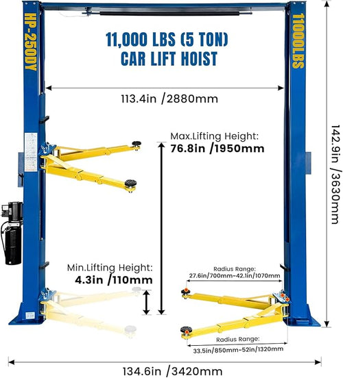 110V Two Post Car Lift 11, 000 LBS Overhead Heavy Duty 2 Posts Auto Hoist Truck - Image 2