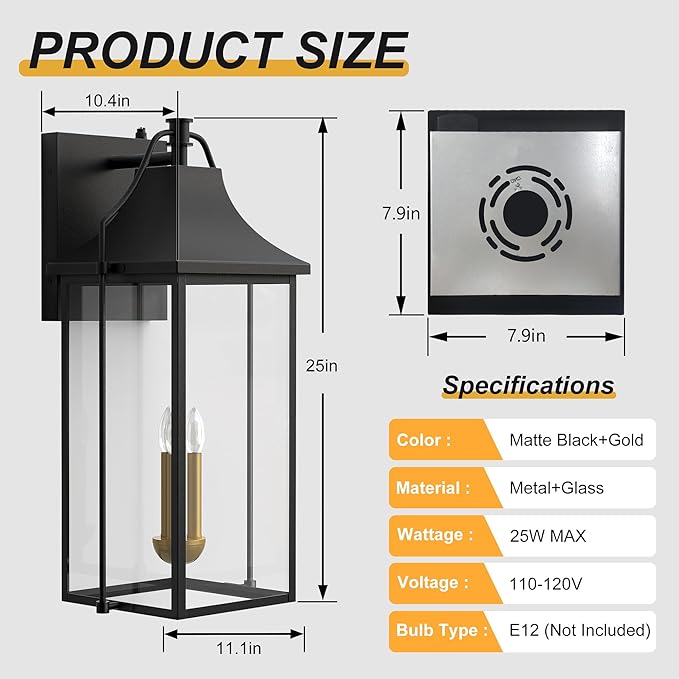 - Outdoor Wall Lights Fixtures, Large Size Dusk to Dawn Waterproof - Image 7