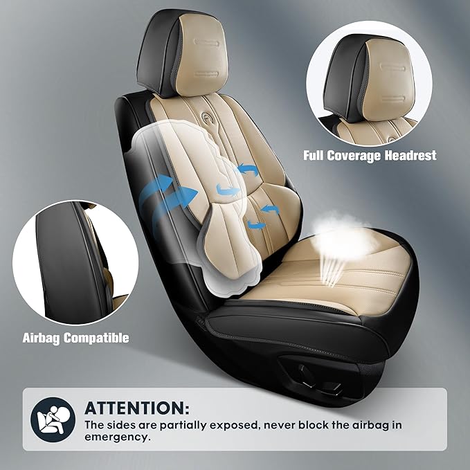 AOOG Front Seat Covers, Car Seat Covers Front Seats, Leather Seat Covers - Image 6