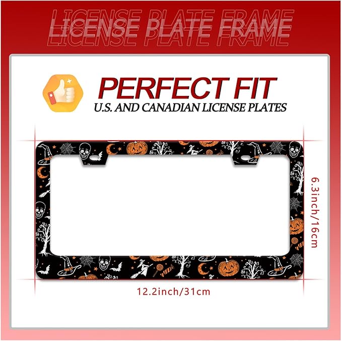 Pumpkin Witch Gothic License Plate Frame Bat Spider Web License Plate Holder - Image 2