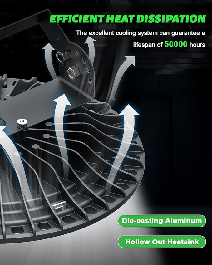 Viugreum High Bay LED Shop Lights, 500W UFO LED High Bay Light 50, 000LM 120V - Image 4