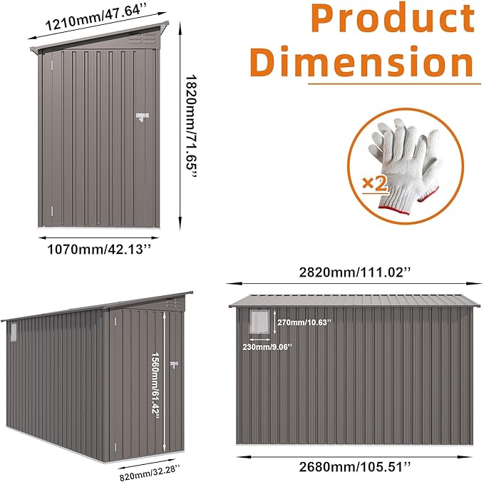 Lean to Storage Shed 4 x 9 FT Outdoor Metal Wall Storage Shed & Garden Storage - Image 6
