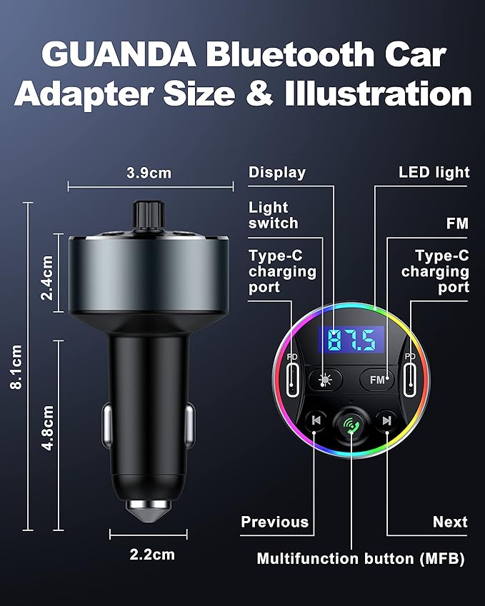 Dual PD 40W Type-C USB Car Charger Bluetooth Car Adapter Bluetooth 5.3 FM - Image 8