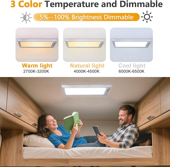 2 Pack RV Lights Interior, 3 Color RV LED Super Bright Fixture, 12V RV Ceiling - Image 3