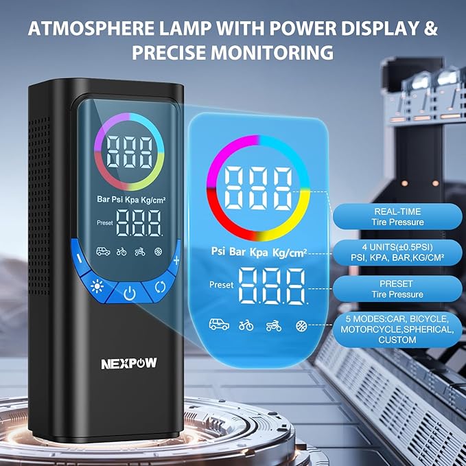 NEXPOW NP17 Portable Air Compressor, 150 PSI Digital Tire Inflator, Fast - Image 5