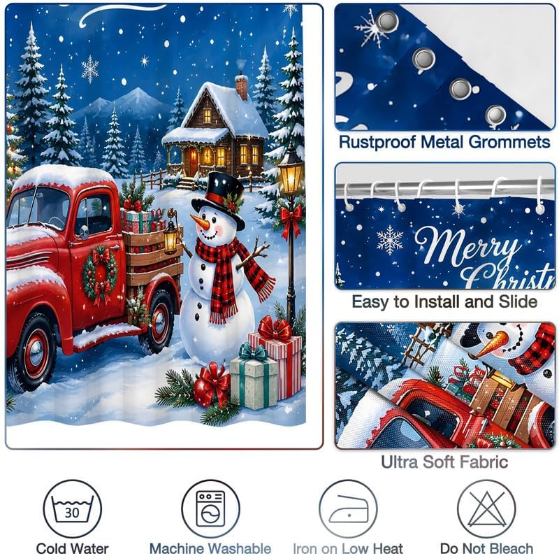 Winter Christmas Shower Curtain, 72x78 Inch Waterproof Fabric - Image 4