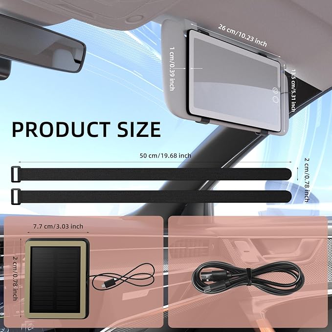 Solar Car Sun Visor Vanity Mirror, Sun Visor Makeup Mirror - Image 3