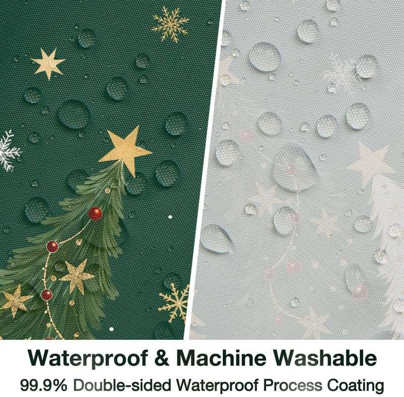 Green Christmas Shower Curtain, 60x72 Inch Waterproof Fabric - Image 3