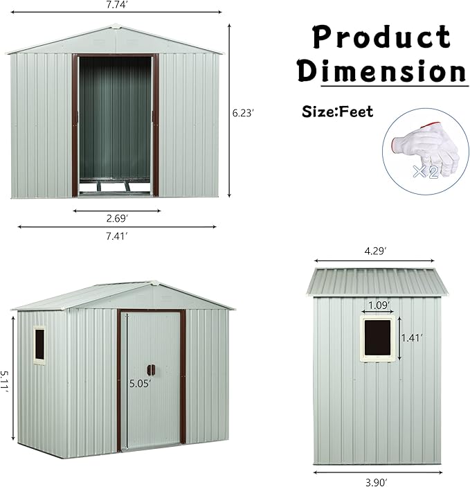 4x8 FT Outdoor Storage Shed, Metal Garden Shed - Image 5
