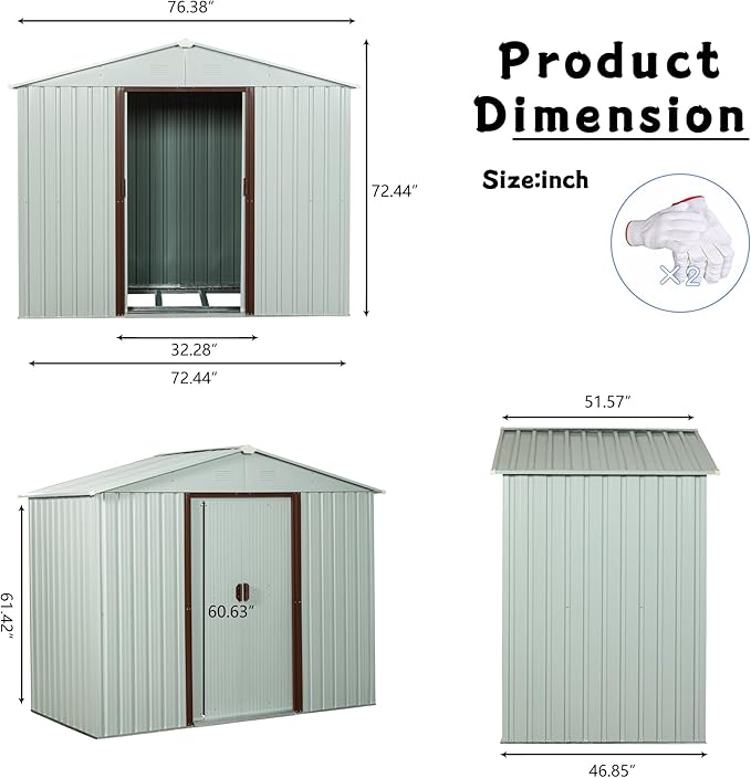 6x5 FT Outdoor Storage Shed, Metal Garden Shed - Image 5