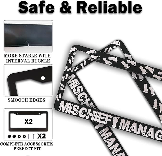 Automotive Exterior Accessories Black and White License Plate Frames Mischief - Image 4