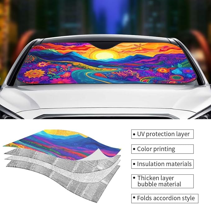 Abstract Flower Sunrise Car Sun Shade Windshield Sunshade Foldable Front Window - Image 4