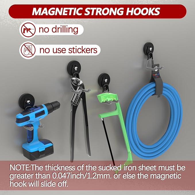 3-H Heavy Duty Magnet Garage Hooks 4 Pack, Large Strong Magnetic Hooks - Image 3
