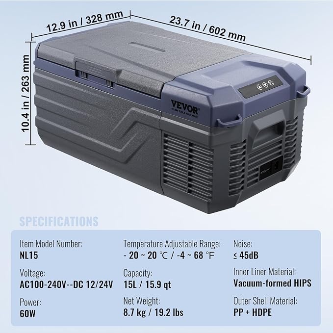 VEVOR 12 Volt Car Refrigerator Fridge, 15 L Single Zone Portable Freezer - Image 7
