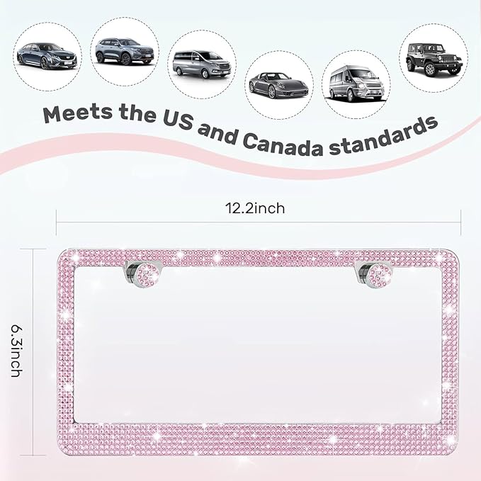 2 Pack License Plate Frames for Women, Sparkly Rhinestone Diamond Car - Image 6