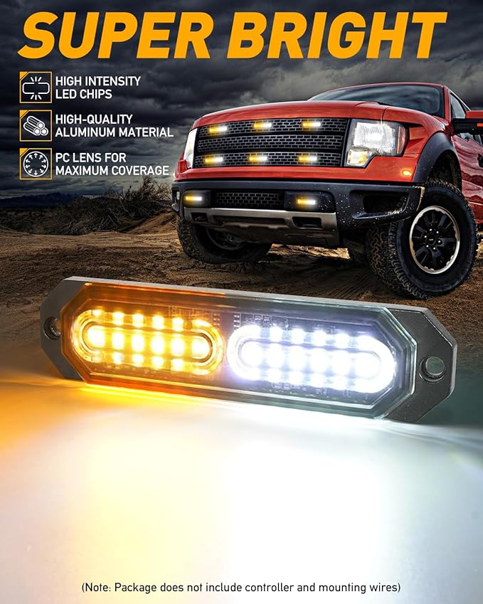 HLauto 1200T Emergency Strobe Grille Lights: 8pcs 12 LED Sync Feature Safety - Image 2