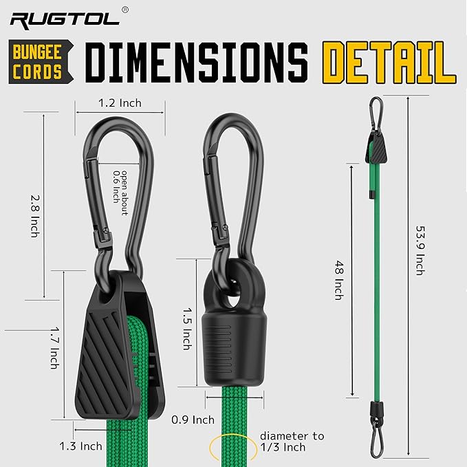 Bungee Cords with Hooks, 48 Inch Adjustable Green Bungee Cords with Carabiner - Image 5