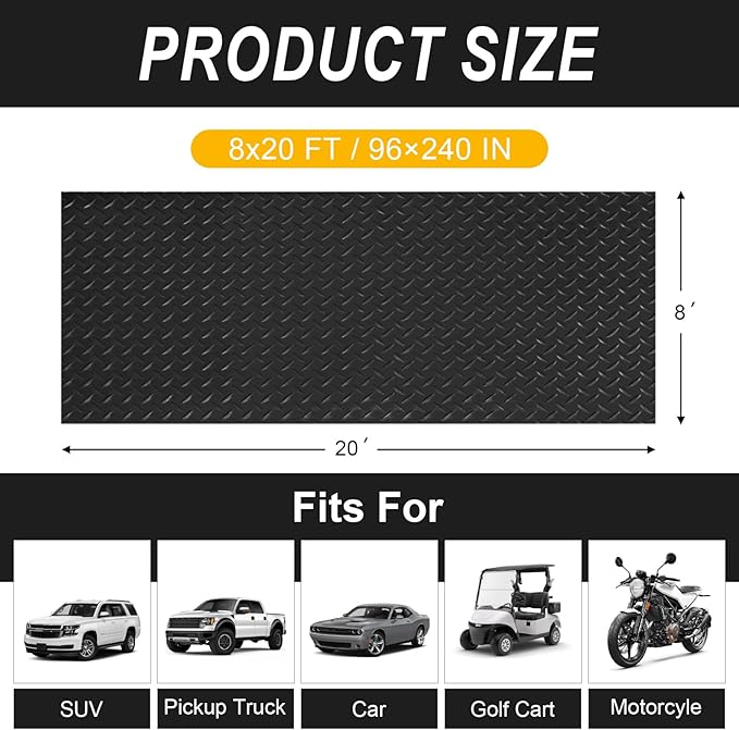 8x20 FT Garage Floor Mat, 2.8mm Thickened Flooring Roll Diamond Plate PVC - Image 2