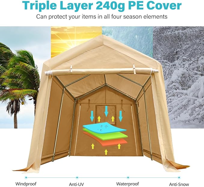 ADVANCE OUTDOOR 8x14 ft Steel Metal Peak Roof Portable Garage Shelter Storage - Image 4