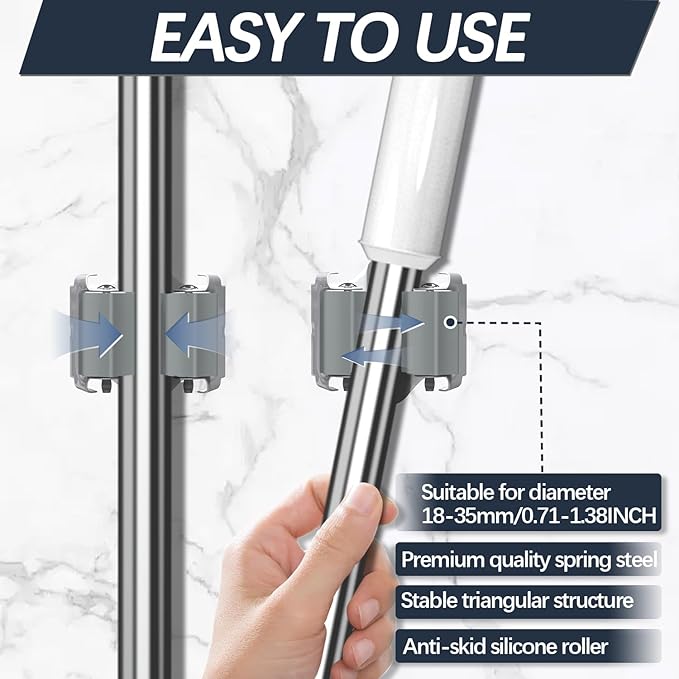 3-H 4 Pack Mop and Broom Holder Big Size Hanging 1 KG Extra, Broom Hanger Wall - Image 5