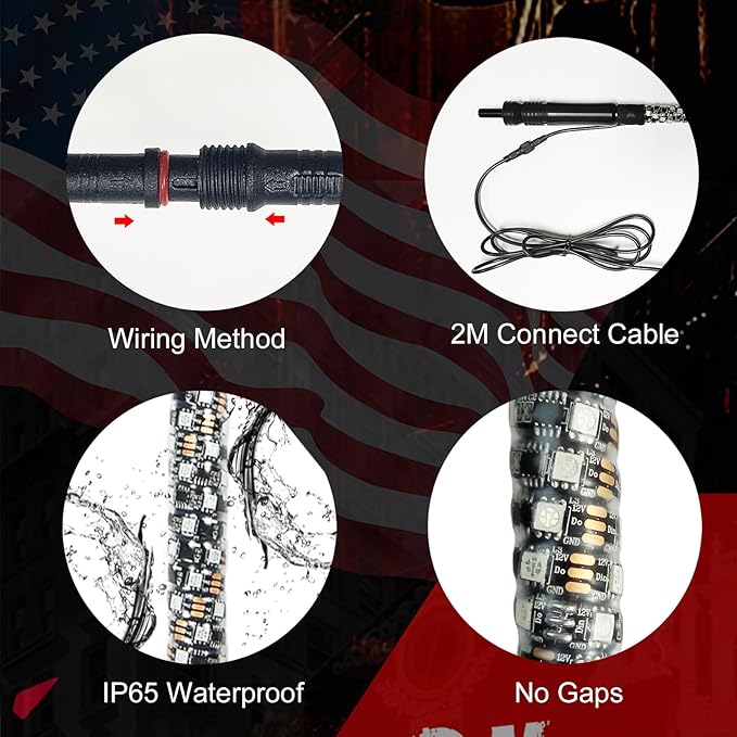 3FT-2 PC Spiral RGB LED Whip Light RGB Chasing/Dancing Light RF Remote Control - Image 5