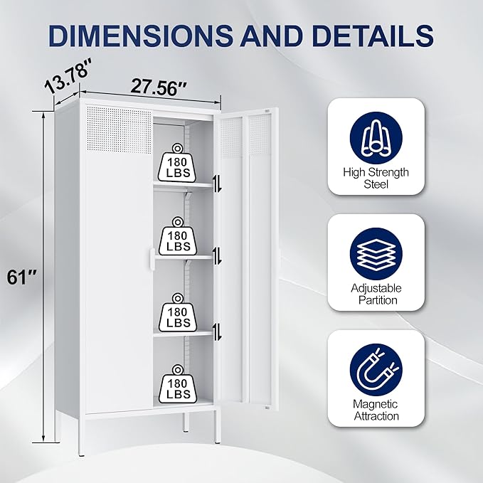 Metal Storage Cabinet with Adjustable Shelves, - Image 2
