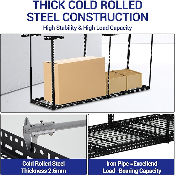 Overhead Garage Storage Rack 2x8 FT, Steel Ceiling Shelves 660lb Capacity - Image 3