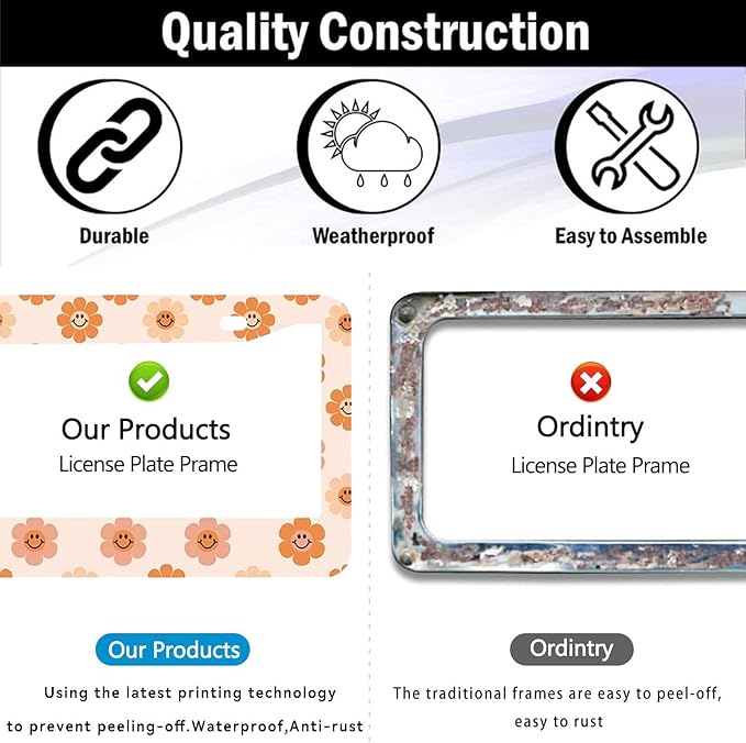 2 Pack Universal Smiley Face Flower License Plate Frame-Rustproof Aluminum - Image 4