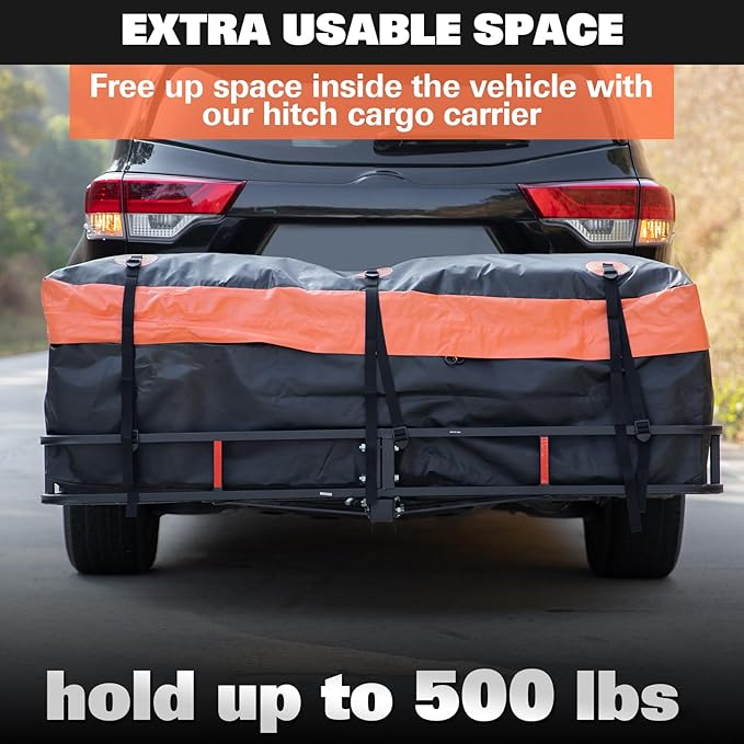 WEIZE Folding Hitch Mount Cargo Carrier Basket 60" X 20" X 6"+ Waterproof Cargo - Image 7