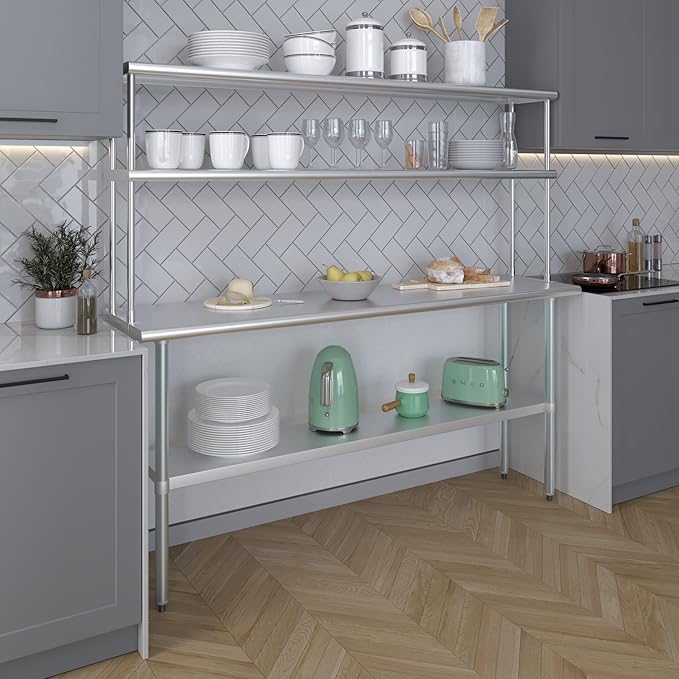 Amgood Stainless Steel Work Table Double Tier Overshelf | Metal Kitchen Prep - Image 5