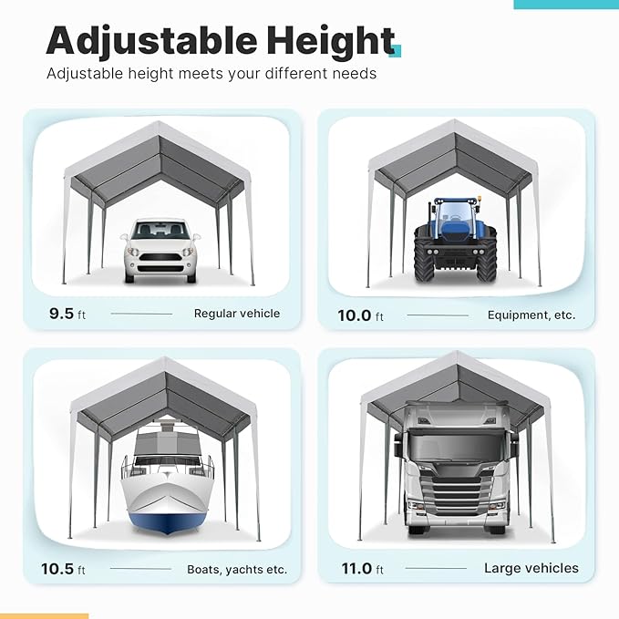 ADVANCE OUTDOOR Adjustable 10x20 ft Heavy Duty Carport Car Canopy Garage Boat - Image 2