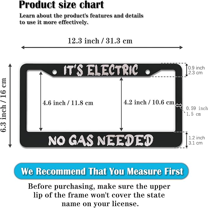 License Plate Cover Black and White License Plate Frames It’s Electric No Gas - Image 2