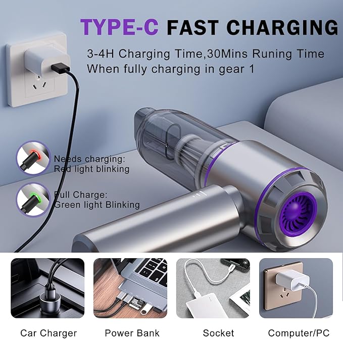 Mini Car Vacuum Cleaner, 20000PA 4-in-1 Cordless Handheld Vacuum Cleaner - Image 4
