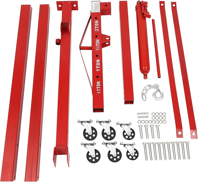 2 Ton Engine Hoist, Folding Hydraulic Engine Crane Red, Heavy Duty Cherry - Image 9