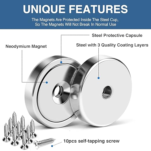 MIKEDE 70 LBS Magnets with Screw Holes, 6 Pack Force Neodymium Cup Magnets 25mm - Image 3