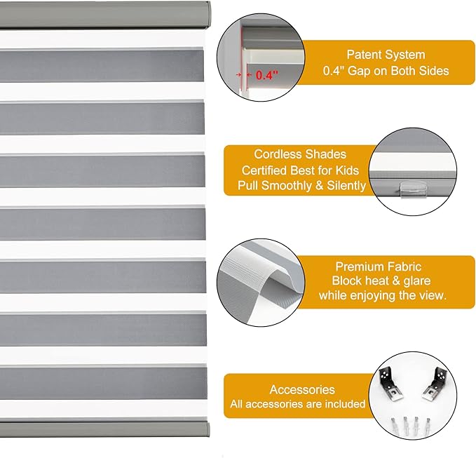 Persilux Cordless Zebra Blinds for Windows Free-Stop Roller Shades Dual Layer - Image 2