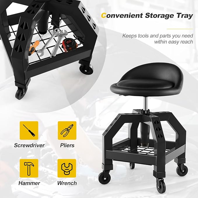 Goplus Rolling Garage Stool, 22.5”-27.5” Adjustable Mechanic Chair - Image 6