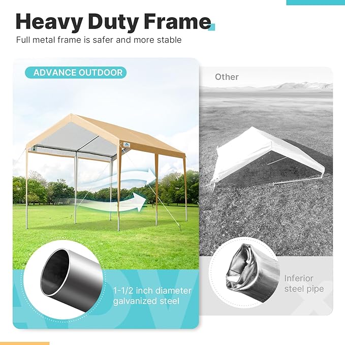 ADVANCE OUTDOOR Adjustable 10x20 ft Heavy Duty Carport Car Canopy Garage Boat - Image 3