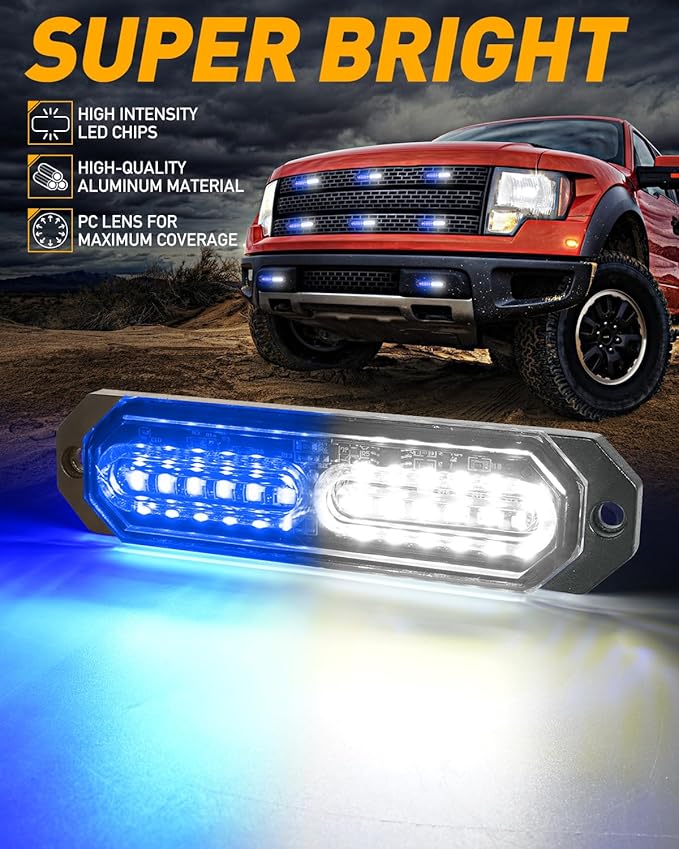 HLauto 1200T Emergency Strobe Grille Lights: 8pcs 12 LED Sync Feature Safety - Image 2