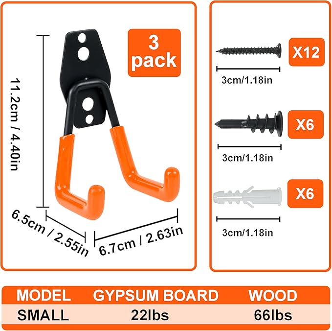 QUELIEN 3 Pack Garage Wall Hooks – 2.5in Heavy-Duty Cord Organizers - Image 3