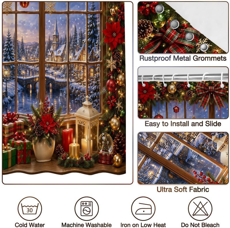 Merry Christmas Shower Curtain, 72x84 Inch Waterproof Fabric - Image 4