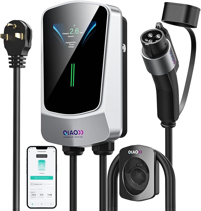 QIAO Level 2 EV Charger, Wi-Fi Bluetooth APP Enabled EVSE, 4.3in Display by QAOFUL