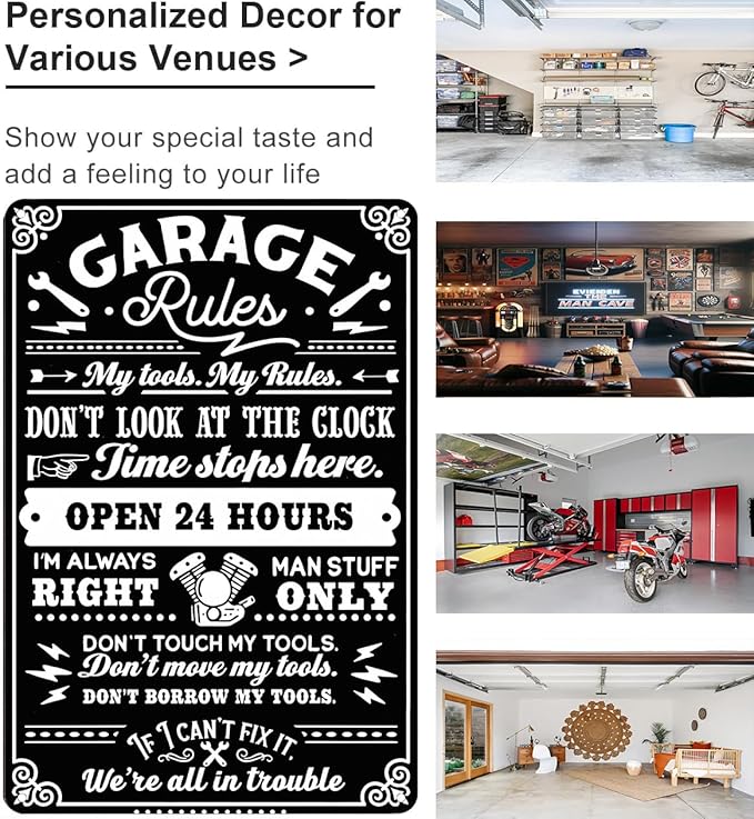 Gifts for Men Dad Husband Funny Garage Rules My Tools My Rules Tin Sign Vintage - Image 3